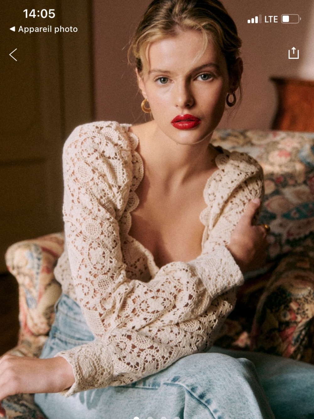 Alvere Crochet Lace Blouse in Ecru